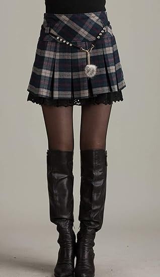 Plaid Pleated Mini Skirt With Studded Belt And Fur Charm image 1
